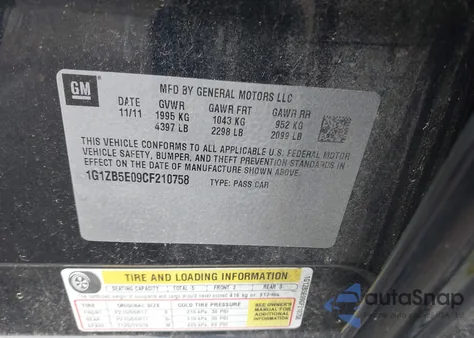 2012 Chevrolet Malibu Ls from USA, damaged, VIN 1G1ZB5E09CF210758